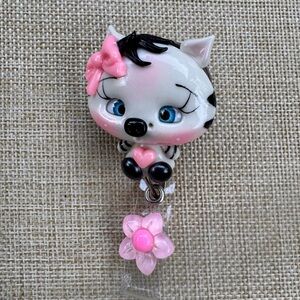 Cute Pink and Black zebra badge reel